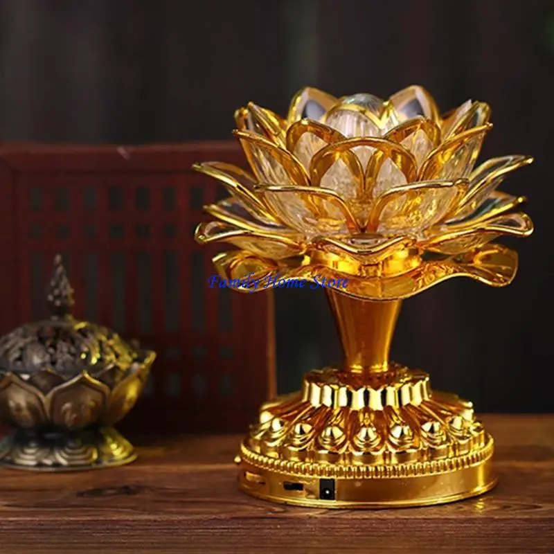 

P0UF Colorful LED Lotus Buddhist Lamp Built Buddhist Songs Lotus Light Buddhis