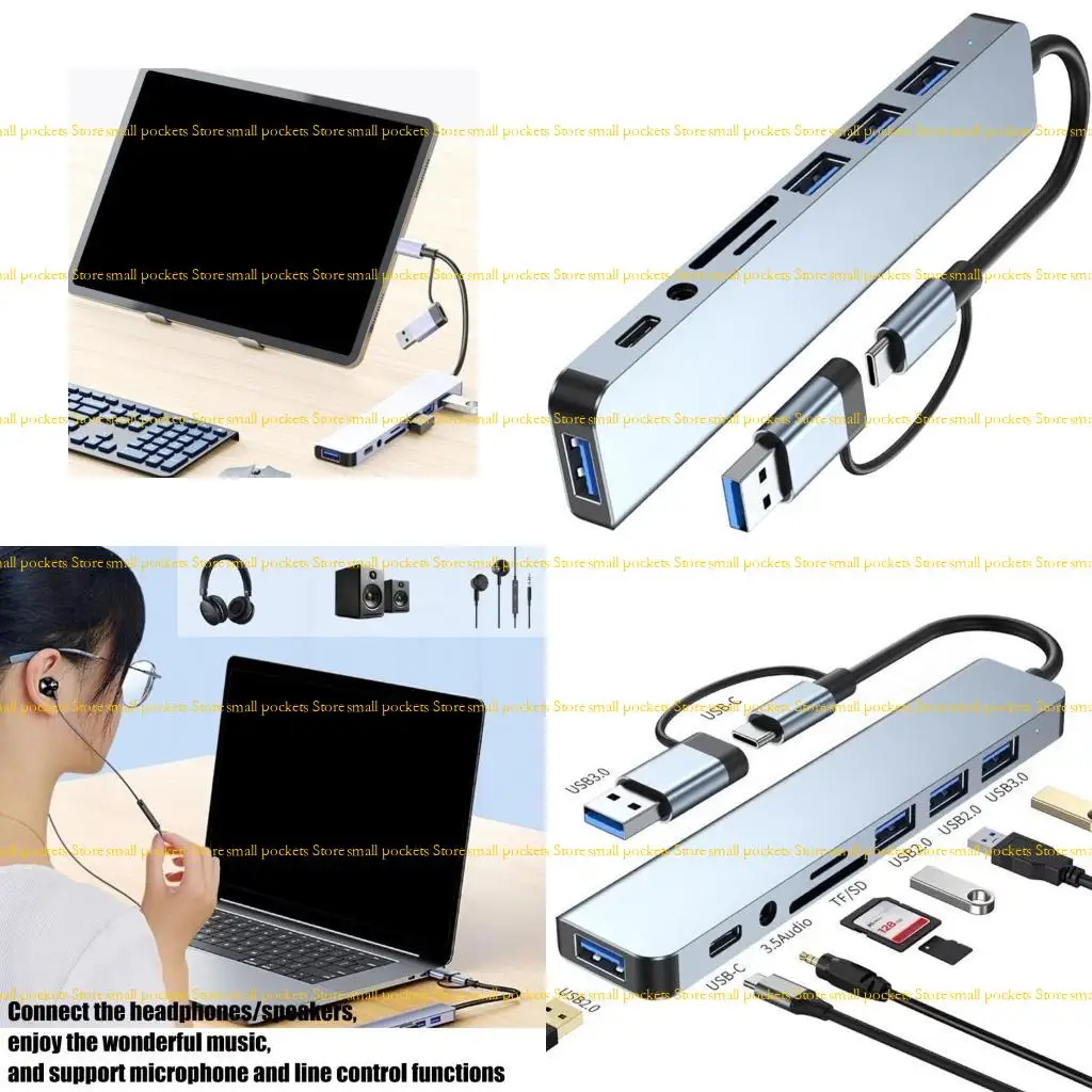 

R1WD USB C+USB Hub to 8 Port 3xUSB2.0+1xUSB3.0+1xType C Card Reader for PC Desktop