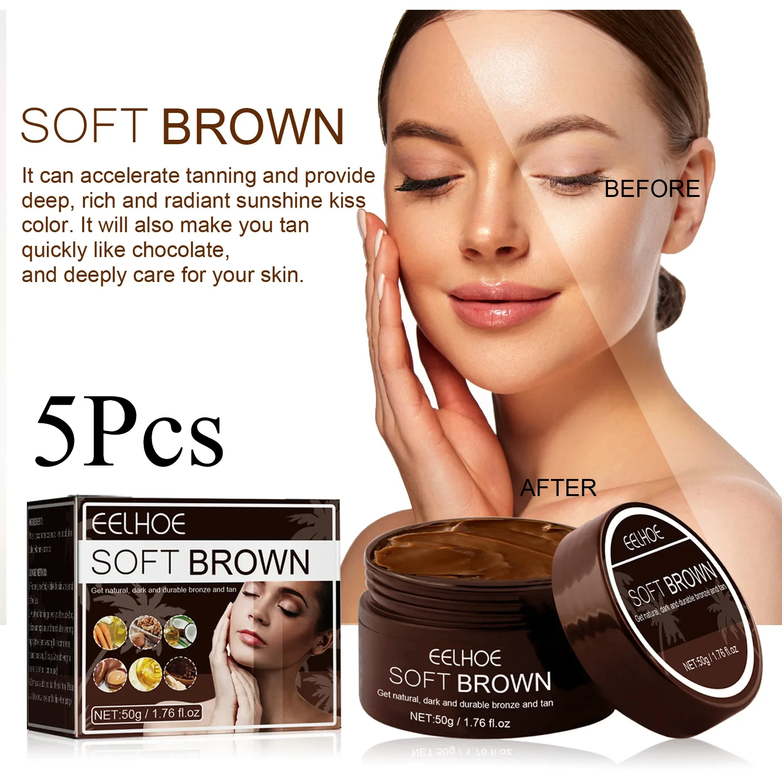 5Pcs Body Self Tanning Cream Beach Solarium Outdoor Sun Suntan Protection Fast Brown Tanner Face Bronzer Tan Accelerator Cream