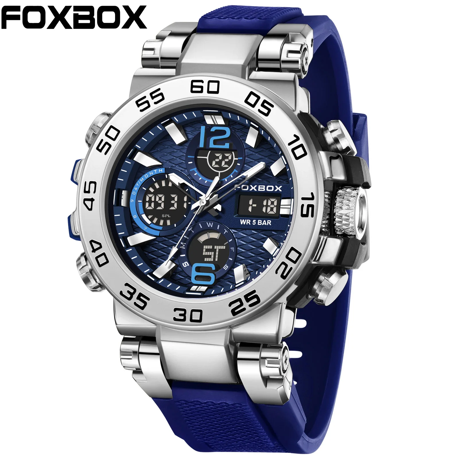 

FOXBOX Analog Digital Man Wristwatch LED Luminous Sport Man Watch Waterproof Military Quartz Male Clock Relogios Masculino+Box