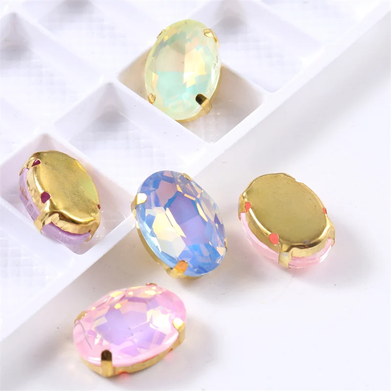 Oval Crystal Glass Stones Gold Claw Sew on Rhinestones Strass And Crystals For Clothes DIY Fabric Sewing