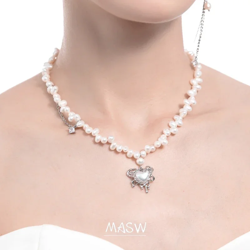 

MASW Trendy Jewelry Pearl Necklace Original Design Hot Sale Popular Style Luxury Design Geometric Heart Pendant Necklace Gifts