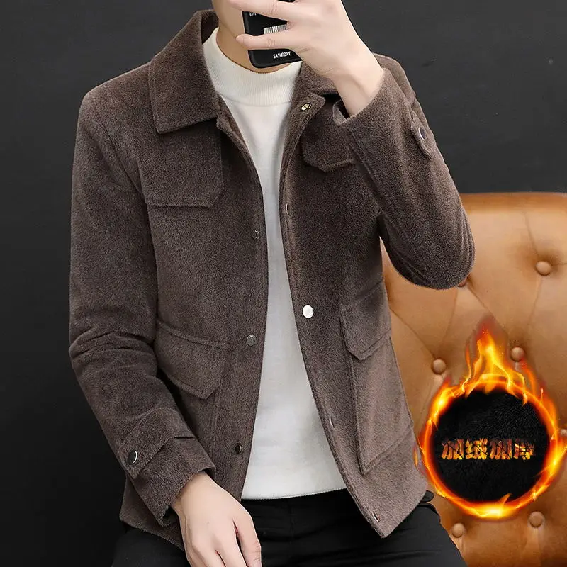 

Men's Faux Fur Jaet Autumn Winter Thi Casual Sle Polyester Nylon Blend Yagejazz Brand Classic Collar Slim Fit Polyester