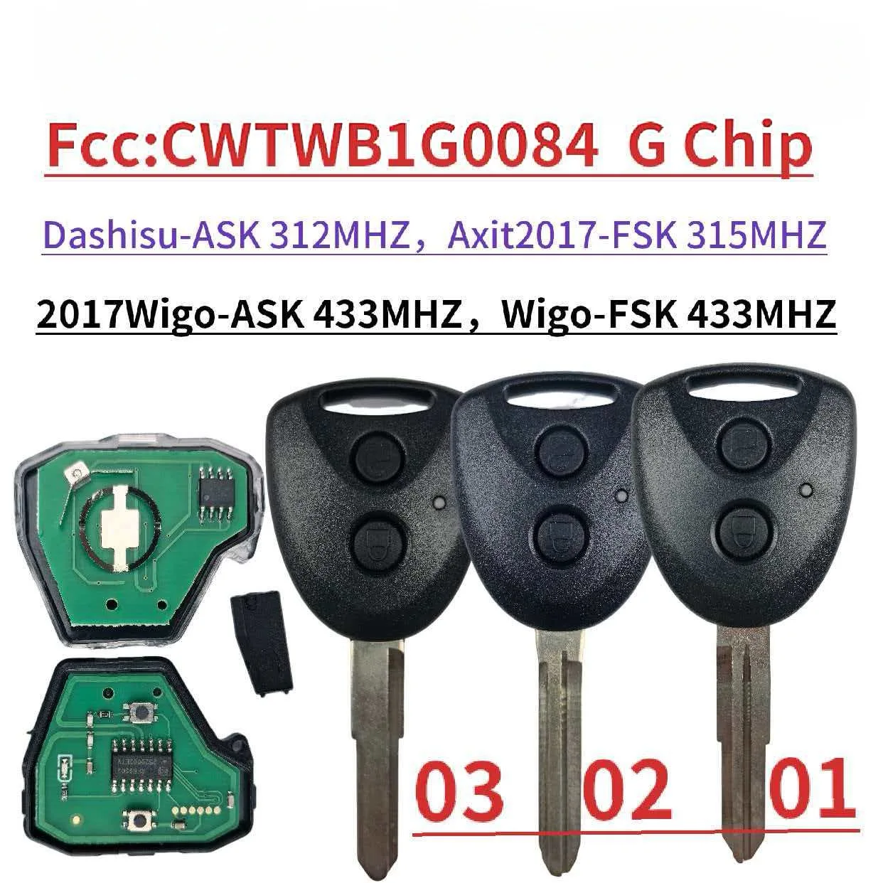 Jingxin CWTWB1G0084 312/315/433MHz G-Chip für Toyota Avanza Wigo Grand für Daihatsu Xenia Alza Myvi Axia Fernbedienung/PCB/Gehäuse – Detail 1