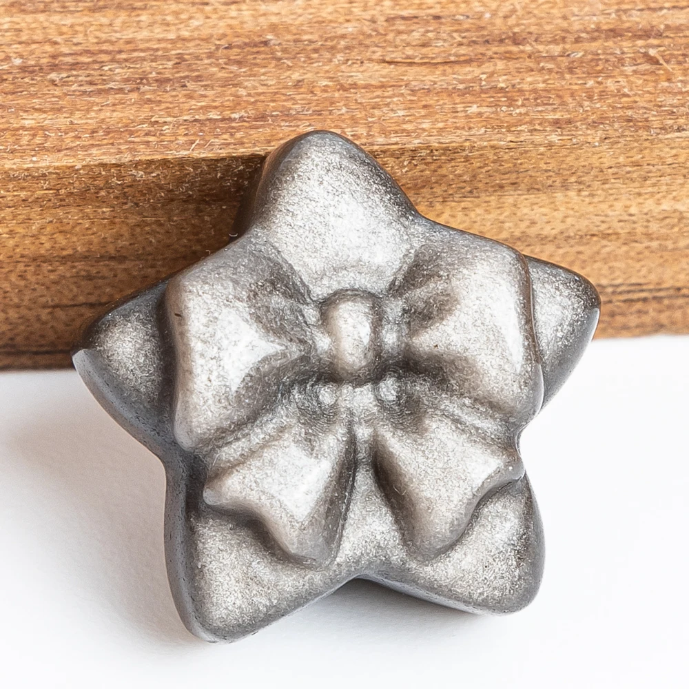 

5Pcs Genuine Silver Obsidian Bow & Star Pendant 17x11mm Pentagram Charm with Hole for Jewelry Making DIY Necklace