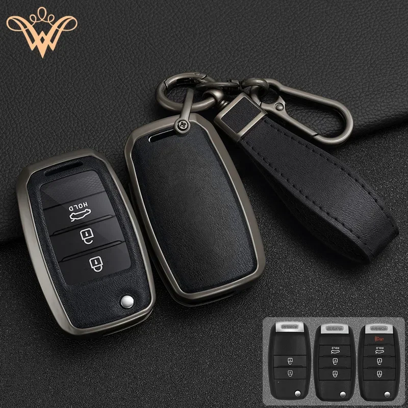 

Zinc Alloy + Leather Car Key Case Cover For KIA Rio 3 4 K2 Ceed Cerato K3 K5 Sorento Sportage Soul K4 Picanto Optima Forte Soul