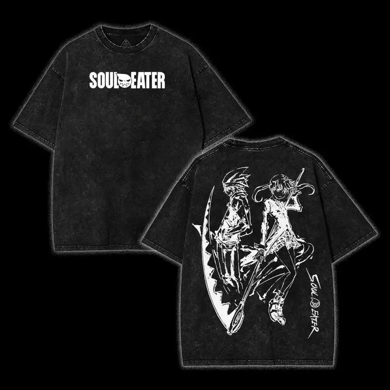 Soul Eater MAKA ALBARN Anime T-shirt Y2k Vintage Washed Oversized Tshirt Men's Clothing Summer Short Sleeve 100% Cotton Tees Top
