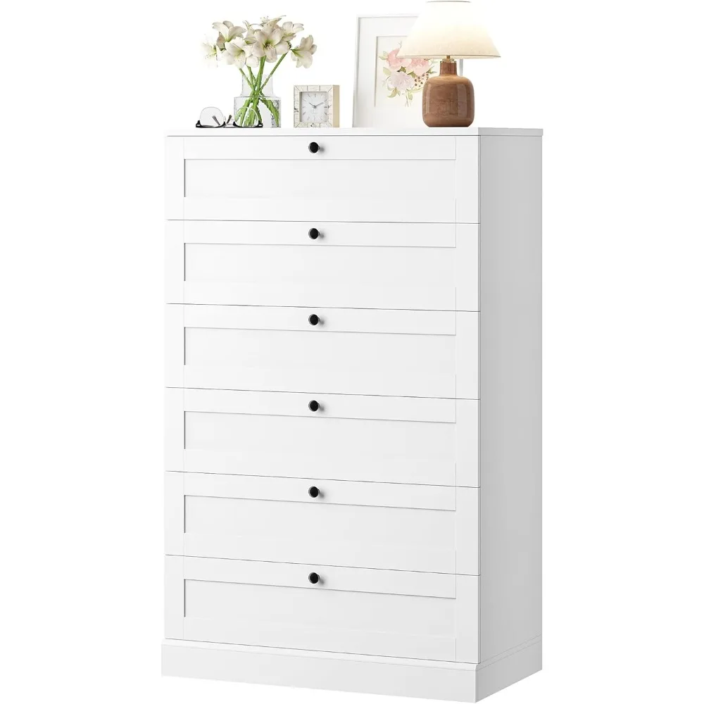Exquisite White 6 Drawer Dresser for Bedroom, 52 Tall Dresser & Chest of Drawers, 29 W Wood Drawer Chest, Modern Vertical Storag