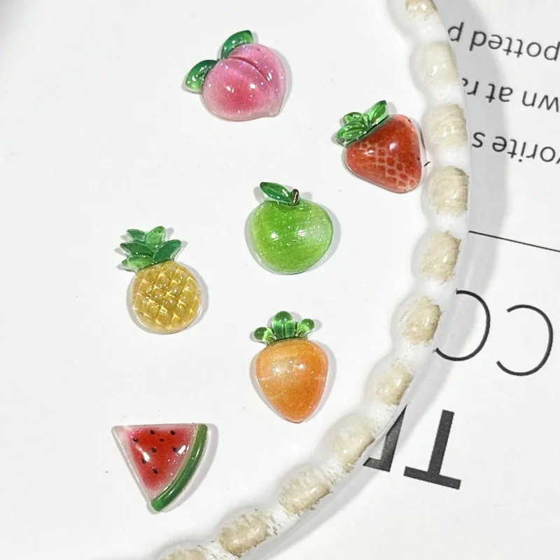 20pcs niedlichen Frucht nagel anhänger Harz Pfirsich Erdbeer nagels chmuck 3d klare Strass teile kawaii Nagel liefert Zubehör – Detail 6