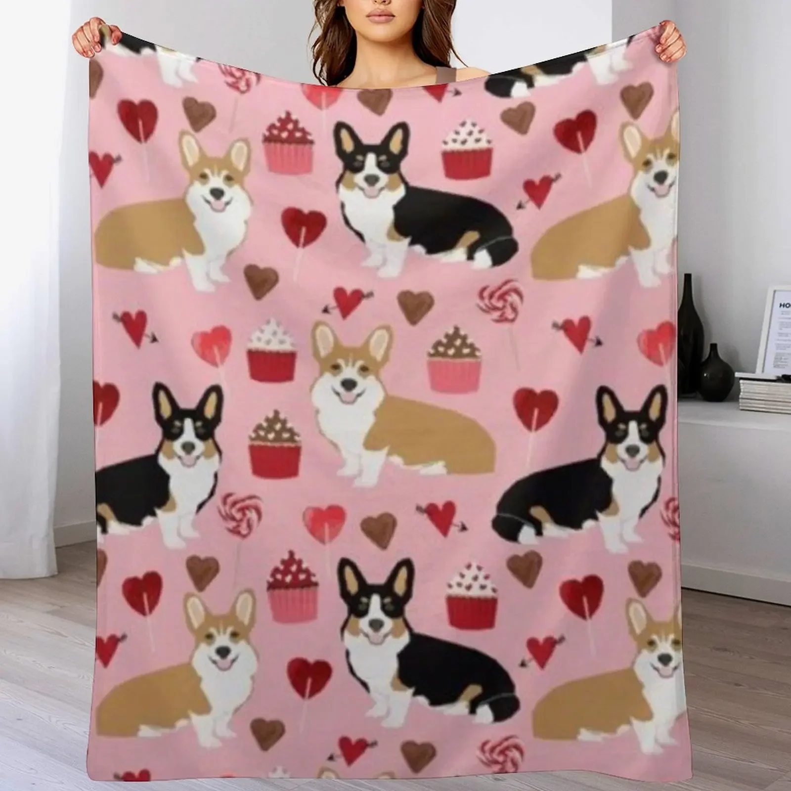 

CORGI VALENTINE'S DAY Throw Blanket Soft Home Decor Blanket for Couch Bedroom