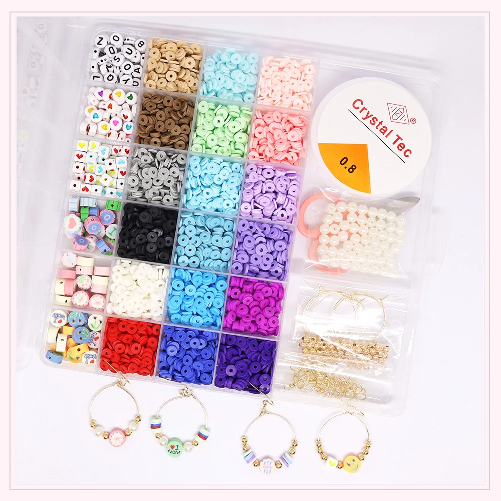 Set manik-manik tanah liat polimer 6MM manik CIP datar warna pelangi untuk Kit aksesori manik-manik huruf pembuat kalung gelang unik Boho DIY