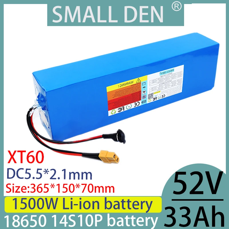 New 52V 33Ah lithium-ion battery 14S10P high-power BMS 1000-1500W bicycle motorcycle battery electric scooter solar outdoor