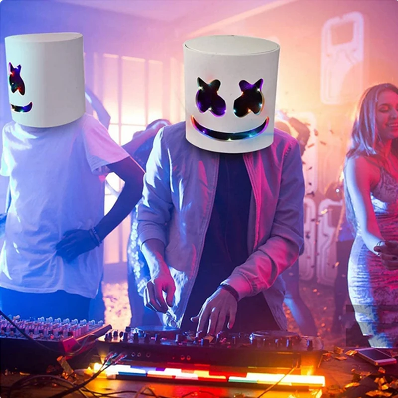DJ Marshmello LED Helmet Mask Glowing Head Cover Breathable EVA Full Face Headgear for Music Festival Rave Club Cosplay Prop