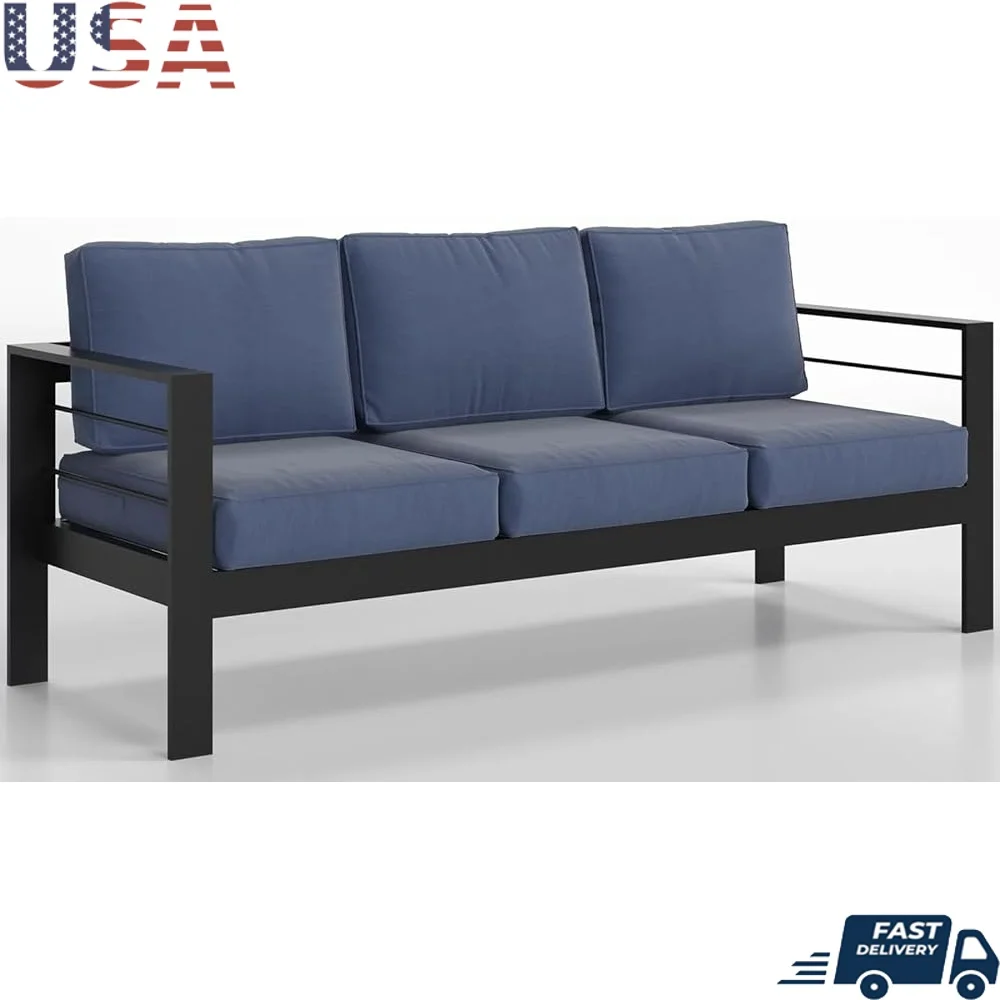 

Outdoor Aluminum Patio Sofa 3 Seat Loveseat All-Weather Metal Couch with Thick Cushions Deep Seating Easy Assembly Removable