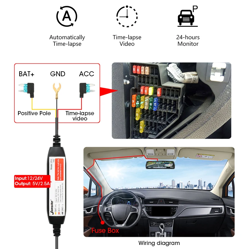Jansite 10-inch 2.5K+1080P Car DVR Touch Screen Video Recorder Dual Lens Rear view Mirror Dash Cam Rear Camera Voice Control