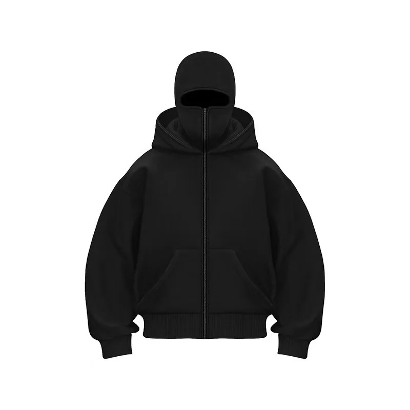 Männer und Frauen Y2K Gothic Harajuku Winter neuer Artikel Doppelkapuzenpullover Herren Kapuzenmaske Reißverschluss Sportbekleidung – Detail 10
