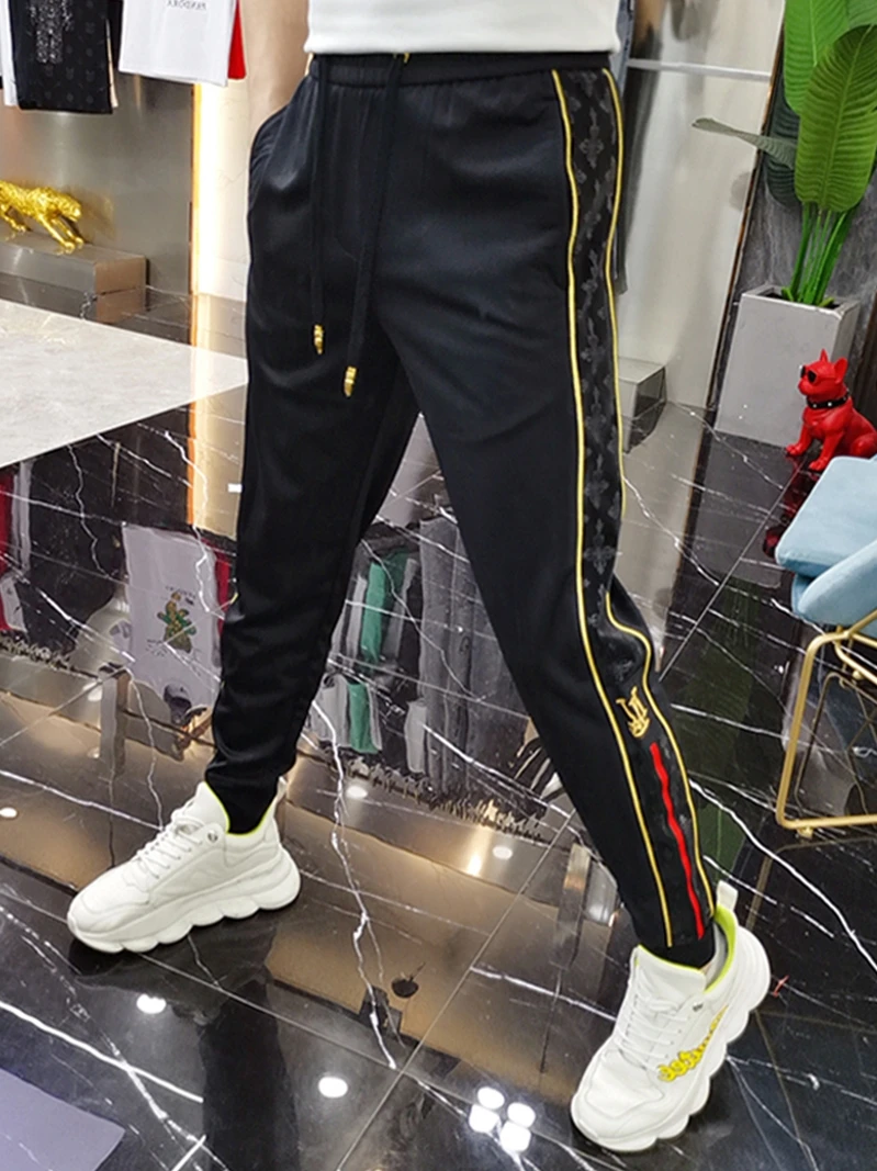 

Мужские повседневные брюки Slim Fit, тонкие спортивные штаны с вышивкой букв по бокам, модные осенне-зимние брюки для молодежи