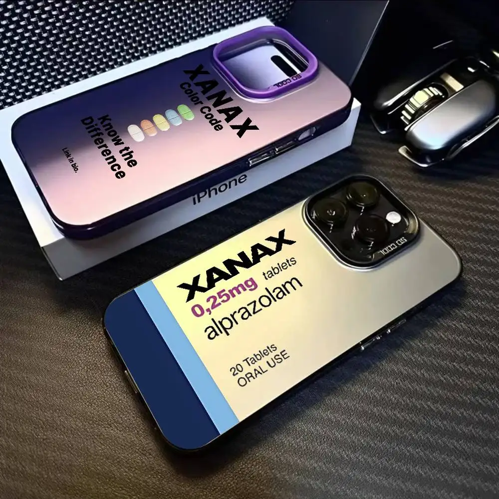 

Phone Case X-XANAX Chill Pill For iPhone 17 16 15 14 13 12 11 Pro Max Air multicolor Matte Laser Metallic Aurora Funda