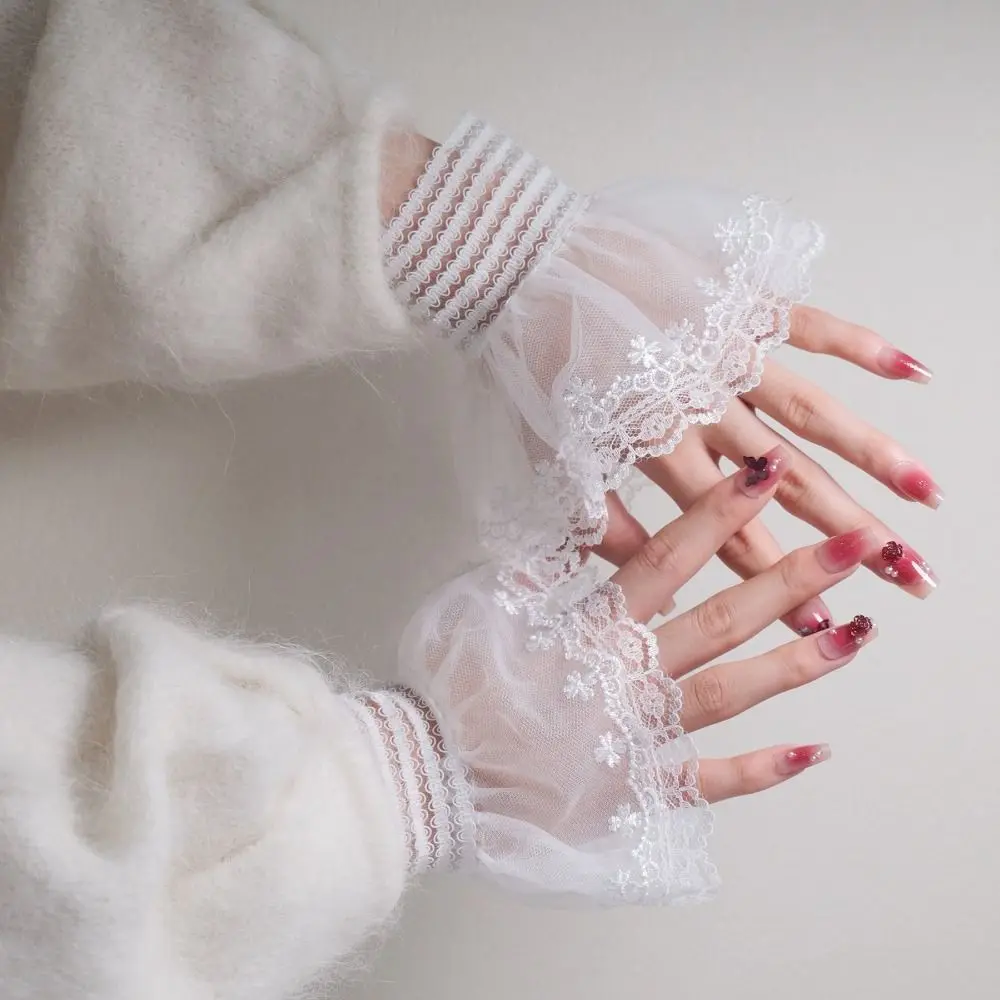 New Embroidery Fake Cuff Detachable White Wrist Cuff Lace Cuff Photography Props
