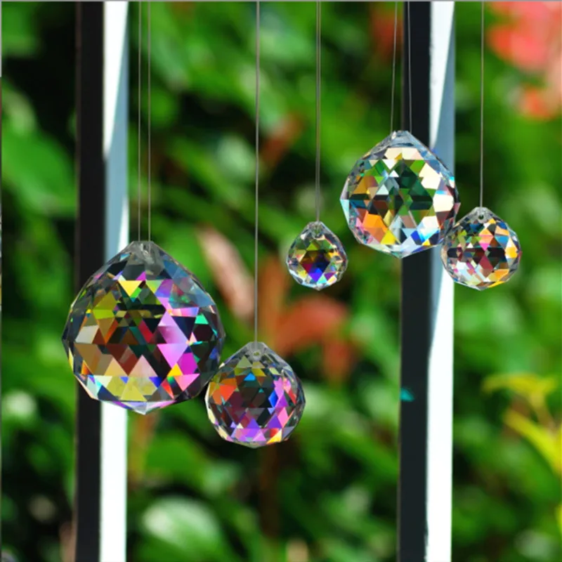 Top Quality 4Sizes Rainbow Crystal Faceted Chandelier Balls Glass Sparkle Spheres Pendants For Christmas Tree Hanging Decoration