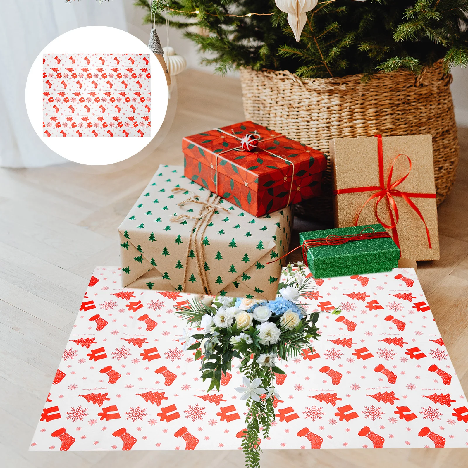 10 Sheets Christmas Wrapping Paper Material Packing for Xmas Tissue Bulk Gift Wrapper