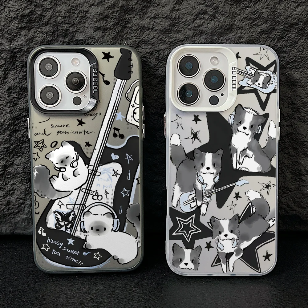 Black Guitar Music Cat Phone Case for Xiaomi Redmi 15C 14C 13C 12C 10 Note 15 14 13 12 Pro Plus 4G 5G Silver Hard Cover