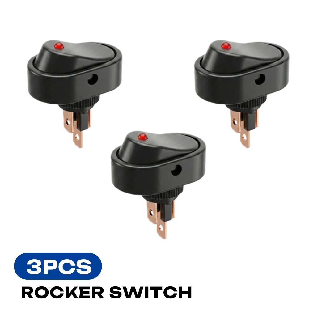 FILN 3Pcs 12V Rocker Switch 6A 3 Pin Threaded Mount Round LED Dot Light Toggle Power Switches for Small Home Appliance Auto