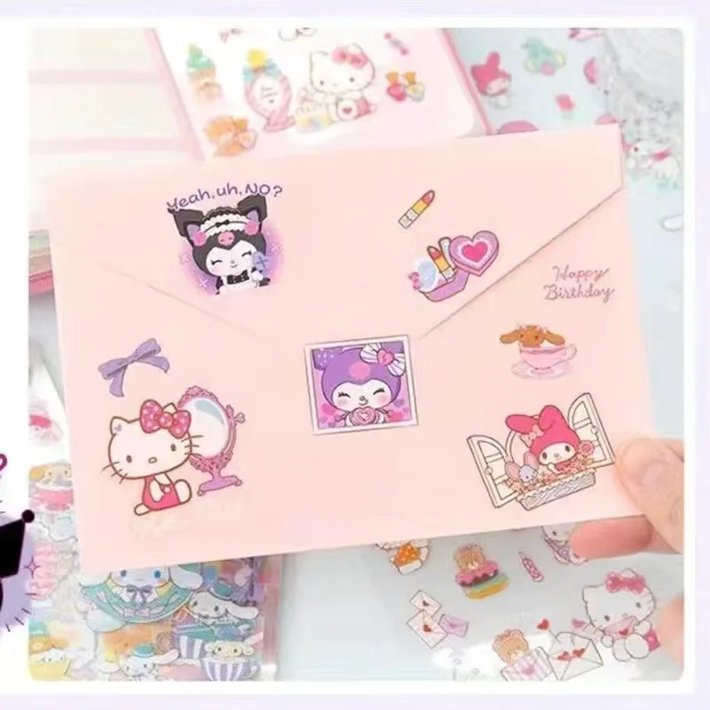 Sanrio Kitty Set di adesivi da 100 pezzi non ripetibili Cinnamoroll Kuromi My Melody Adesivo impermeabile per cancelleria Confezione regalo Regalo di festa