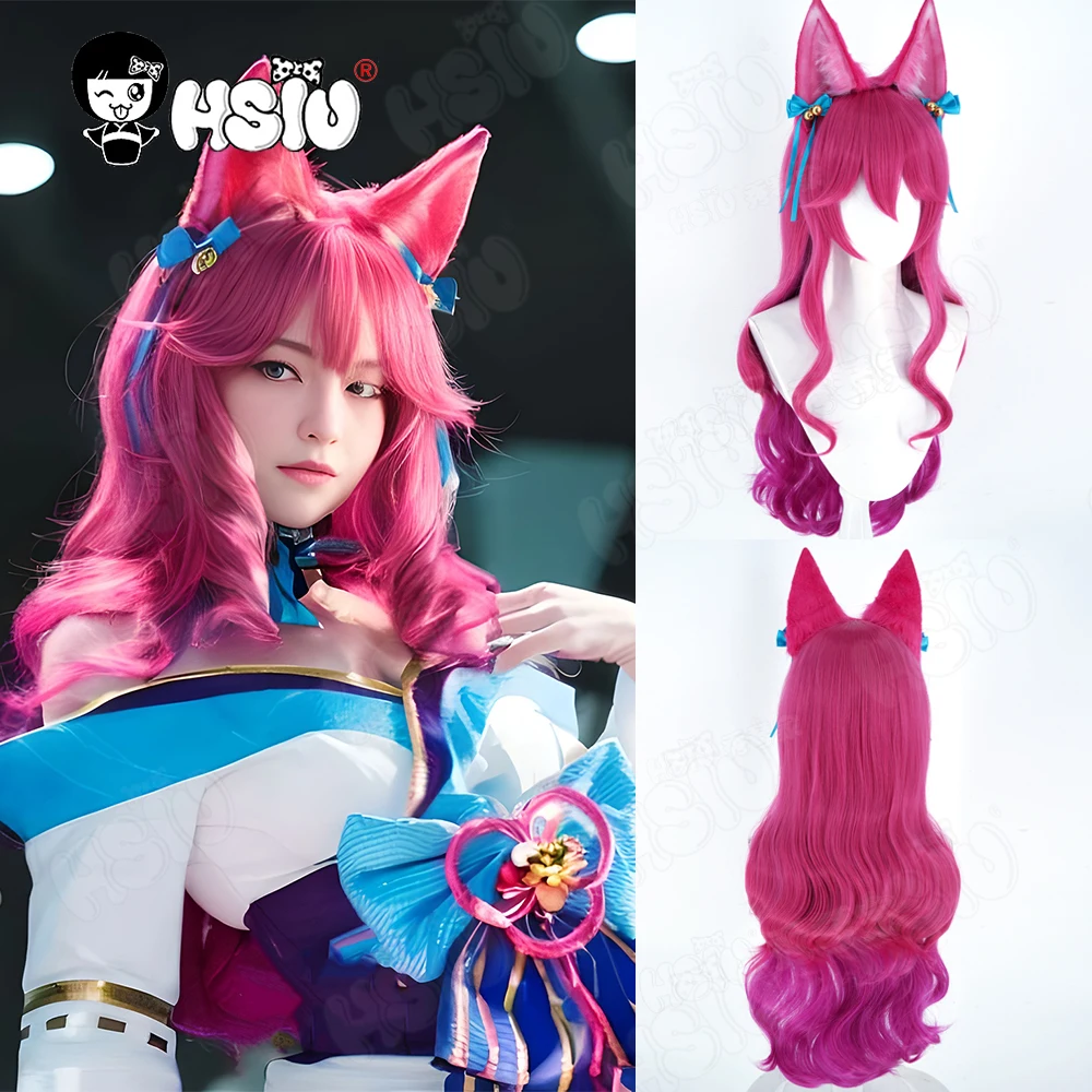 

Парик для косплея Ahri Синтетический парик из волокна「HSIU」Длинный парик Rose Twisted Rose Purple LOL League of Legends the Nine-Tailed Fox косплей
