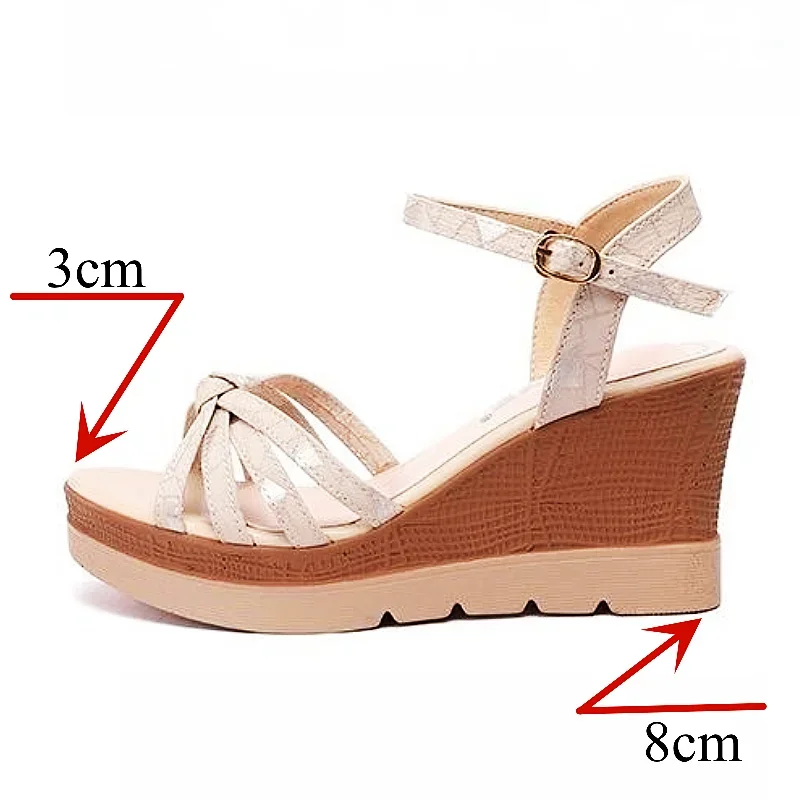 Small Size 32-43 Elegant Platform Wedges Shoes for Women Summer 2024 Office Beach Mom High Heels Sandals Soft Leather Shoe