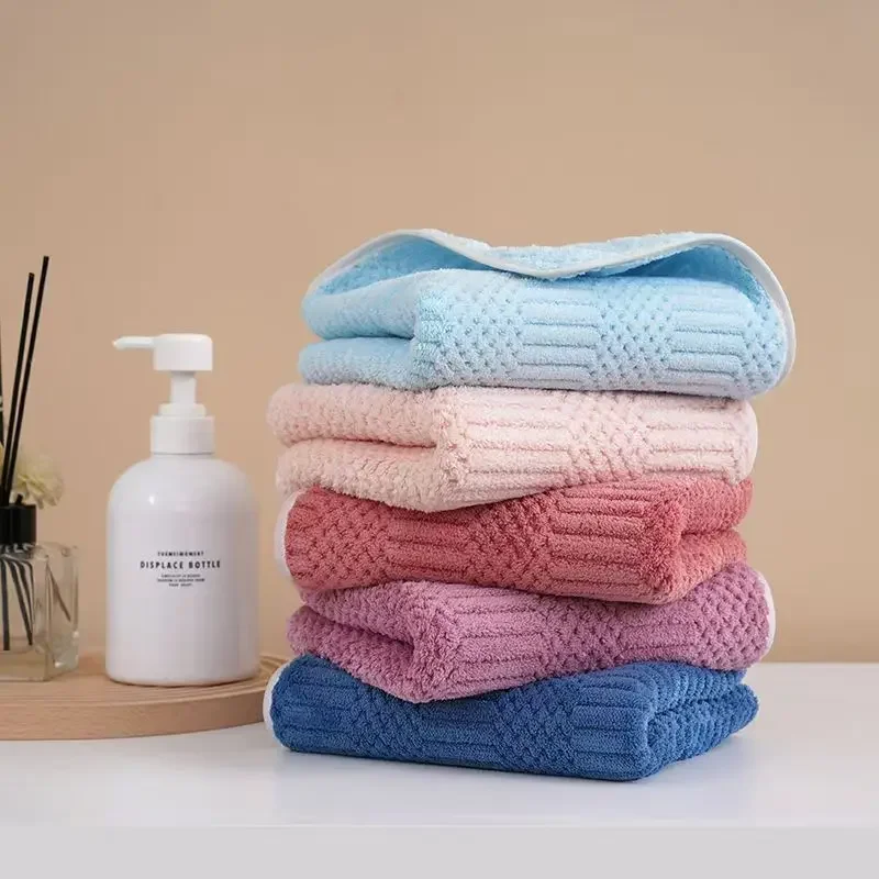 Simple Solid Striped Coral Velvet Towels Thickened Absorbent Large Beach Towel for Travel Portable Household Bath Towel Set