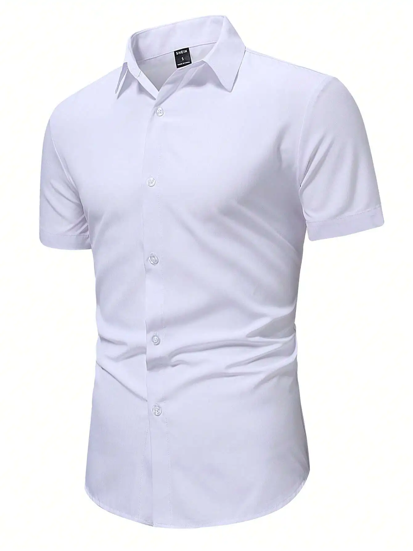 

Men's Solid White Short Sleeve Button-Up Shirt for Casual or Business Wear