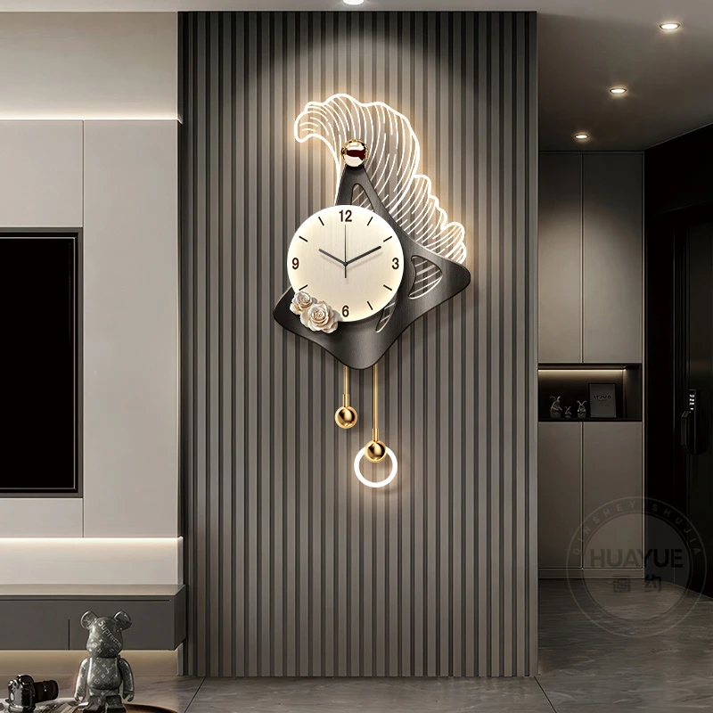 Background Creative Living Room Clock Hanging Painting Clock Grille Decorative Light Dining Room Wall Light