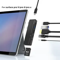 HUB USB Type C vers HDMI 4K avec Thunderbolt 3 USB 3.0 RJ45, chargement PD, emplacement audio TF/SD pour Surface Pro x/Pro 8 /Pro 9