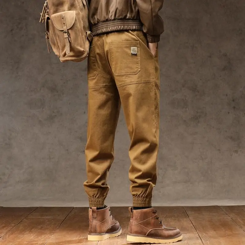 

Мужские повседневные брюки Осень 2026 с эластичным поясом, в стиле пэчворк, свободного кроя, в американском стиле, длинные, с манжетами, с этикеткой Engli, высокая эластичность