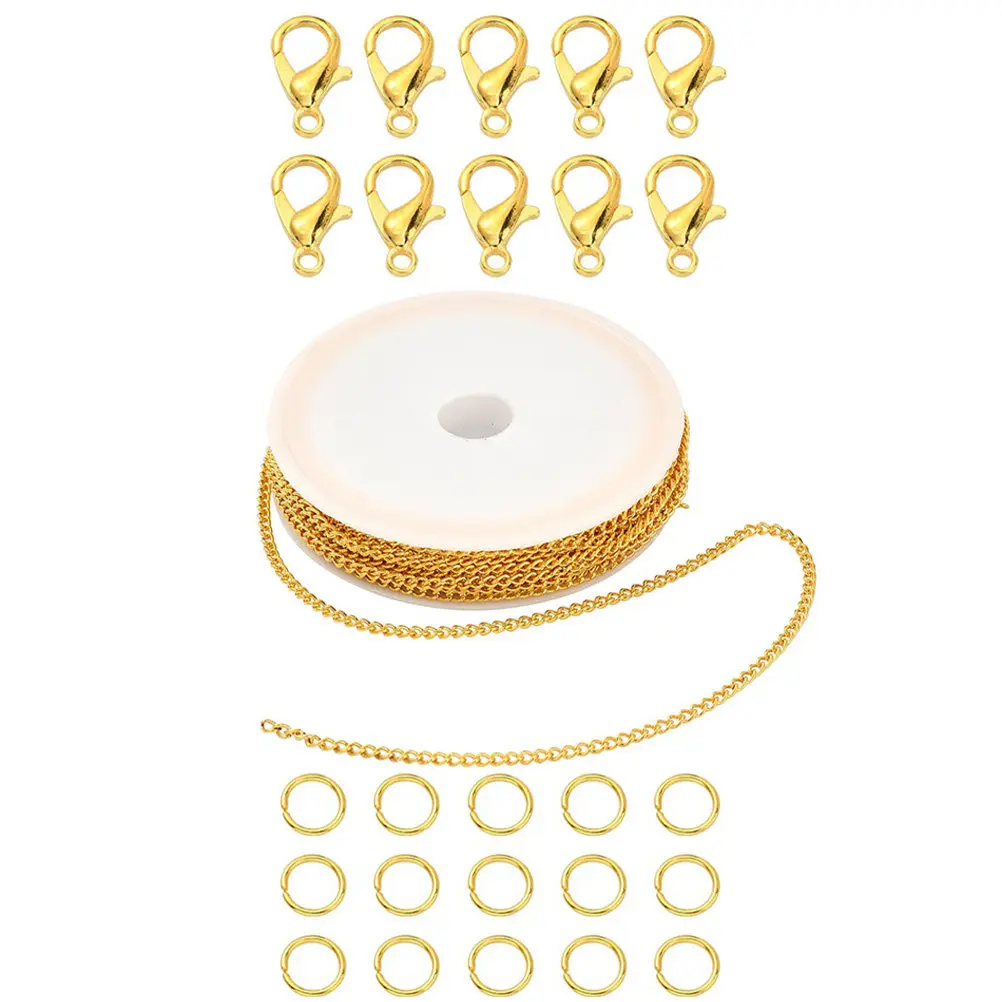 

Набор из 1 комплекта гладких прочных металлических цепочек для изготовления ювелирных изделий своими руками: ожерелий, браслетов, поделок, железных цепей, цепочек с застежкой-карабином