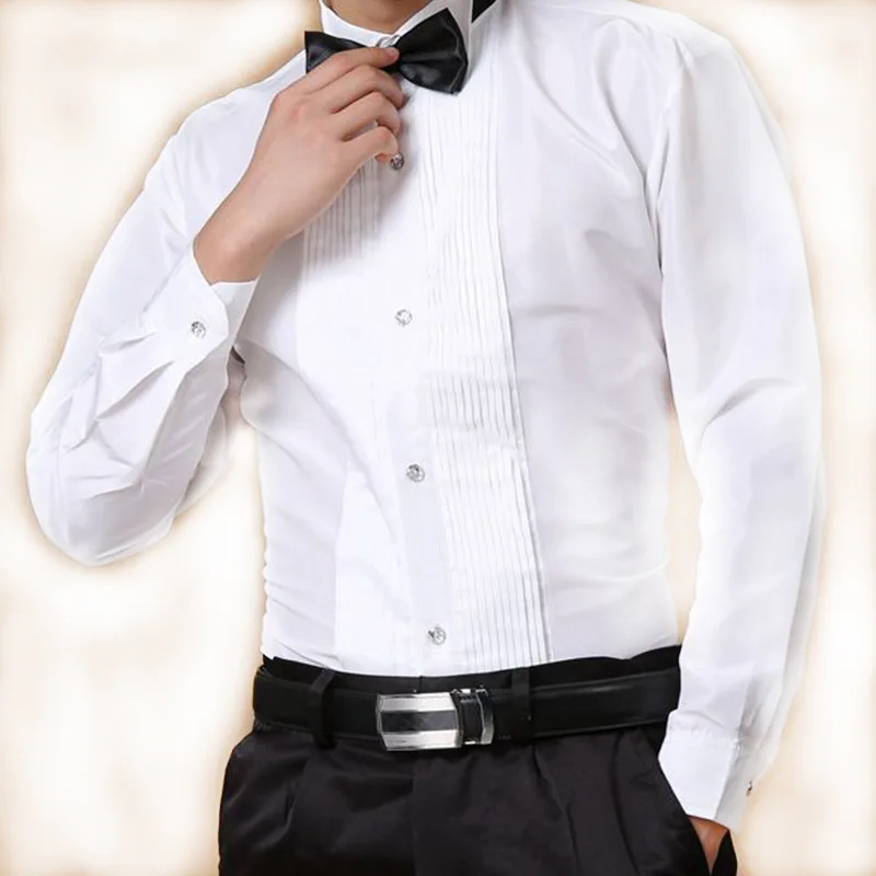 White Long Pointed Collar Men's Shirt Stage CleanFit Style Nine Sleeve PU Leather Citywalk Suitable Non-fading Summer 2015