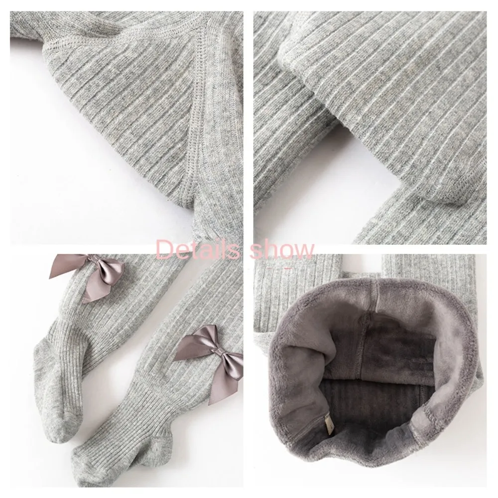 Warm Velvet Bow Cashmere Tights Cotton Toddler Stocking Warm Tights Thickened Bowknot Pantyhose Winter view 3