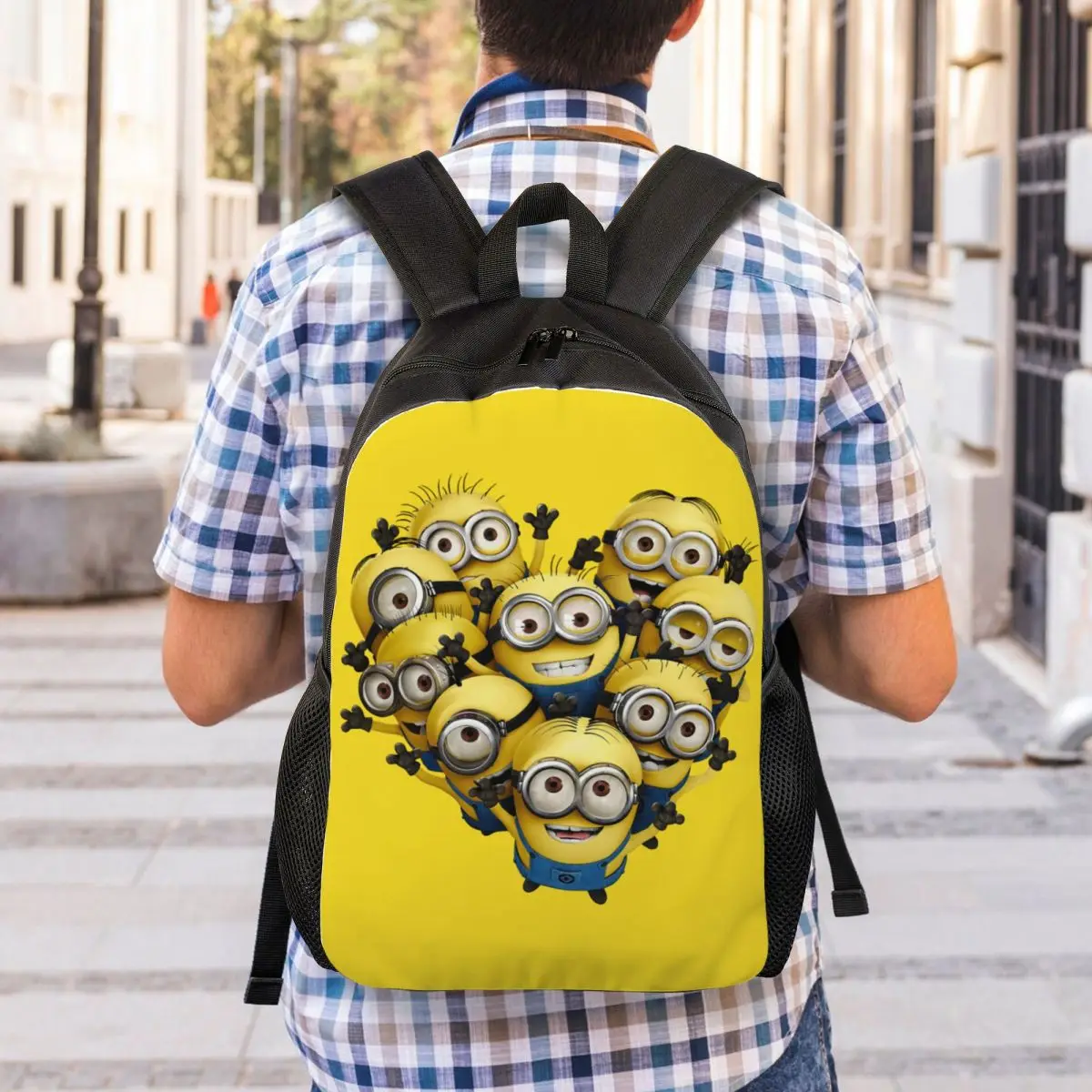 Niestandardowe miniony Cartoon Heart plecaki dla mężczyzn kobiety szkoła student Bookbag pasuje do 15-calowych toreb na laptopa