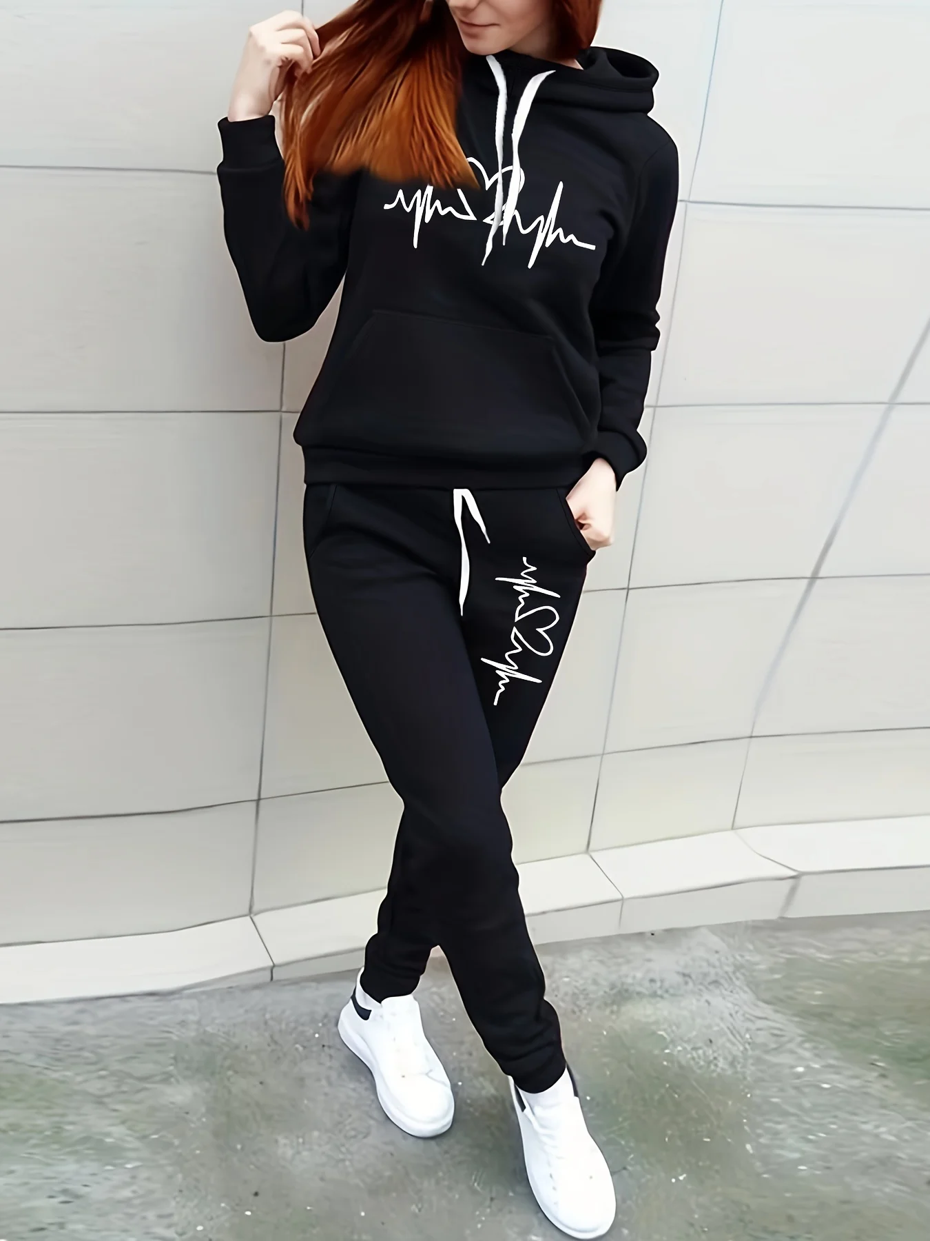 

Women's Hoodie+Sports Pants Set Hip Hop Street Casual ECG Graphic Printed Loose Sports Shirt Autumn Fleece Warm Clothing