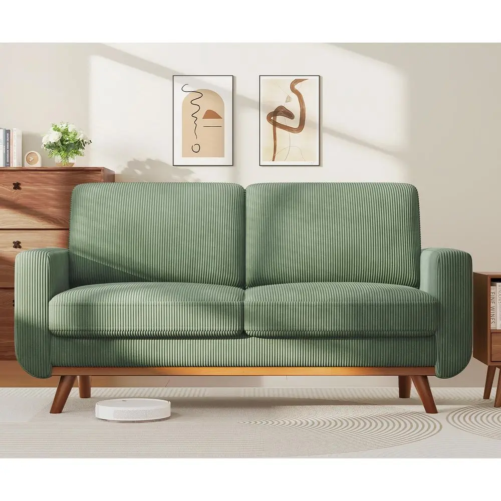 

68 Loveseat Sofa Green, Comfy Corduroy with Spring Cushion, Solid Wood Frame, Modern Deep Seat, Bedroom amp Living Room, Office