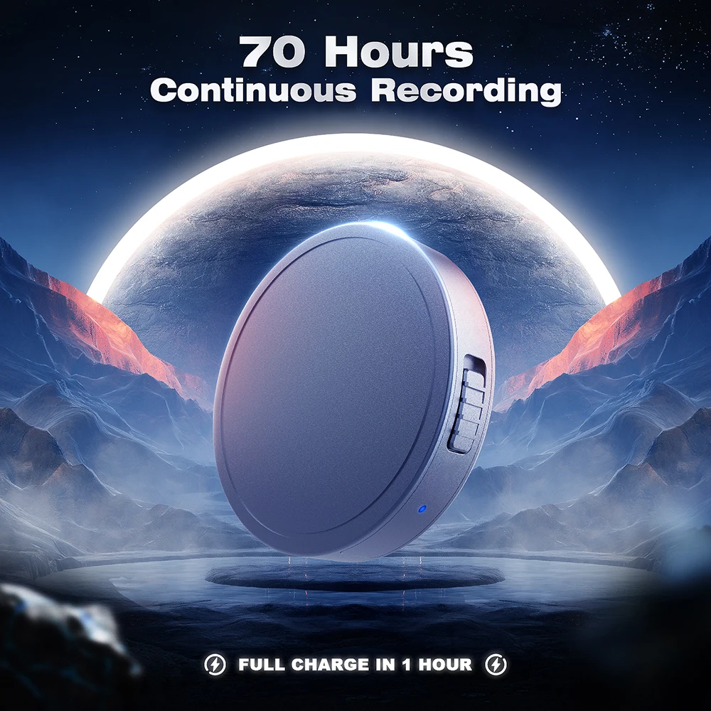 مسجل صوت رقمي صغير خفيف الوزن بسعة 128 جيجابايت باللون الرمادي من النوع C مع تصميم مريح