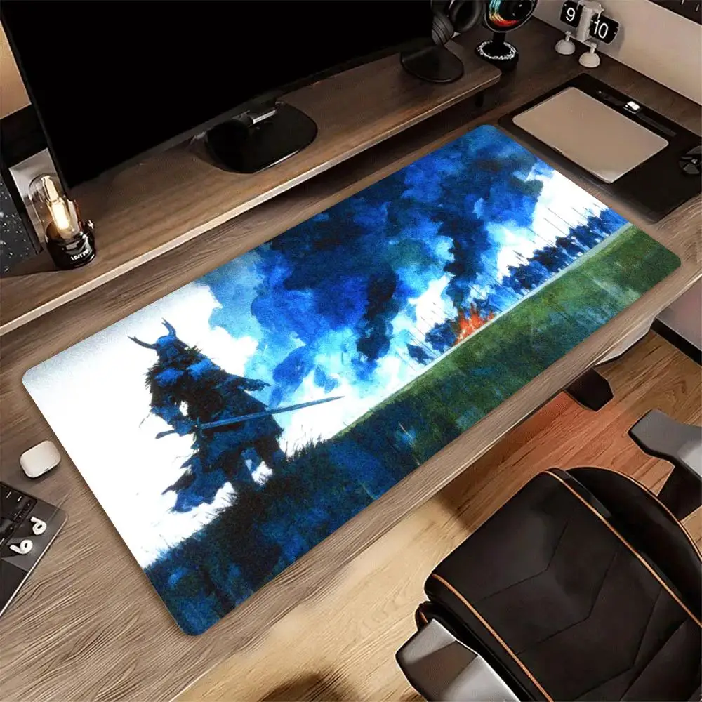Large Gaming Mouse Pad XXL Vintage Medieval Warrior Knight Castle Silhouette Desk Mat Non-Slip Rubber Computer Keyboard Mouse