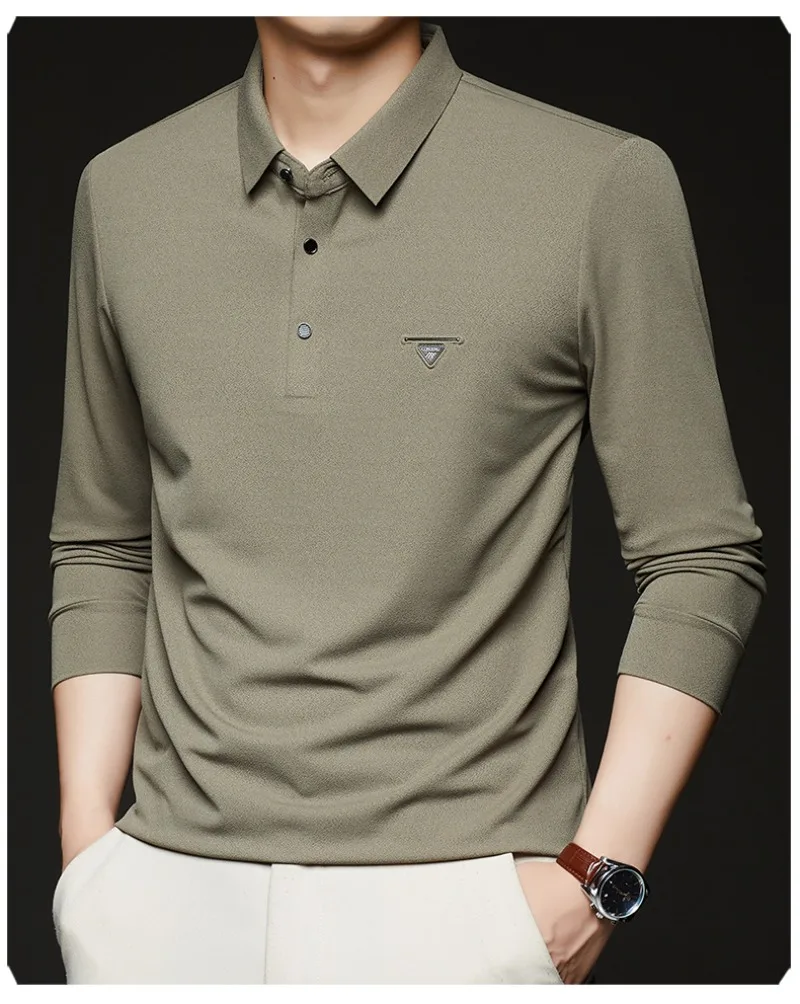 الخريف طويلة الأكمام قميص بولو الرجال بلون سليم عادية الأعمال التلبيب تي شيرت الراقية الاجتماعية بولو البلوز الرجال الملابس #3