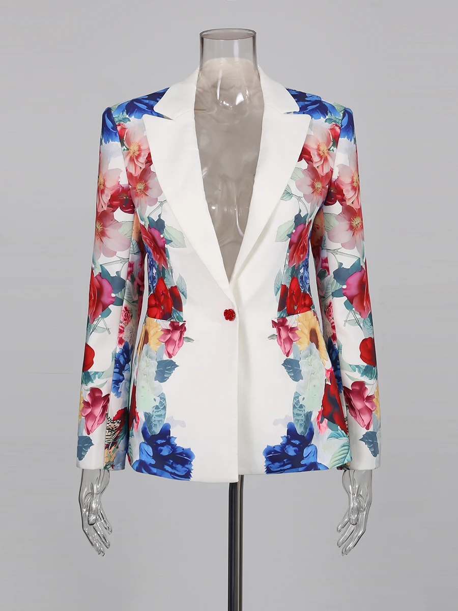 TWOTWINSTYLE ضرب اللون الطباعة قطعتين مجموعات للنساء التلبيب طويلة الأكمام تقسم زر السترة عالية الخصر مجموعة بناطيل رجالي أنثى جديد