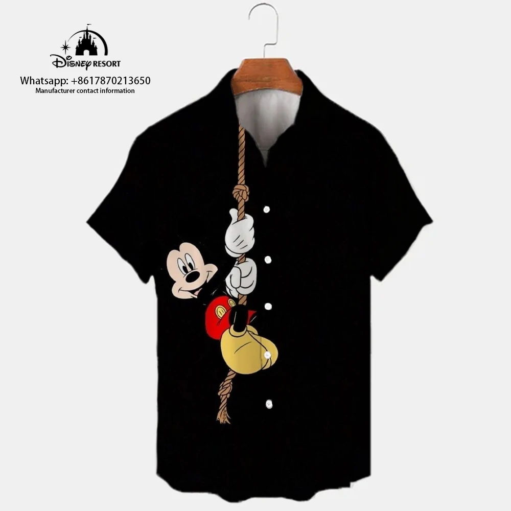 2024 Summer New Fashion Mickey Casual Męska koszula z krótkim rękawem Street Wygodna koszula męska 3D Cartoon Koszula z krótkim rękawem