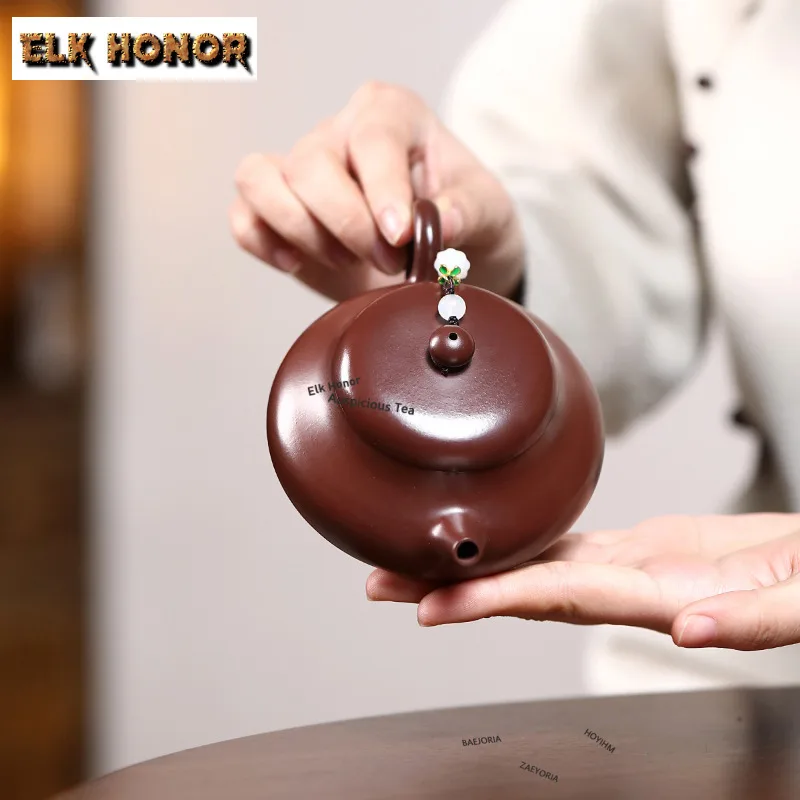160ml  Vintage Yixing Purple Clay Teapots Handmade Flat Pot Raw Ore Mud Kettle With Internal Ball Hole Zisha Tea Set Teaware