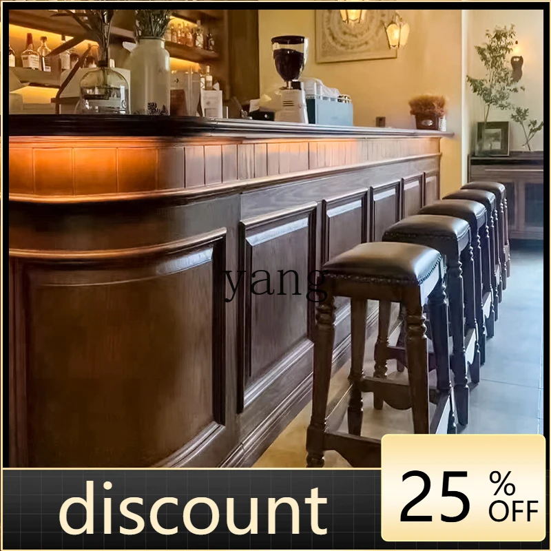 LTT American all-solid wood bar chair European retro home bar stool high stool