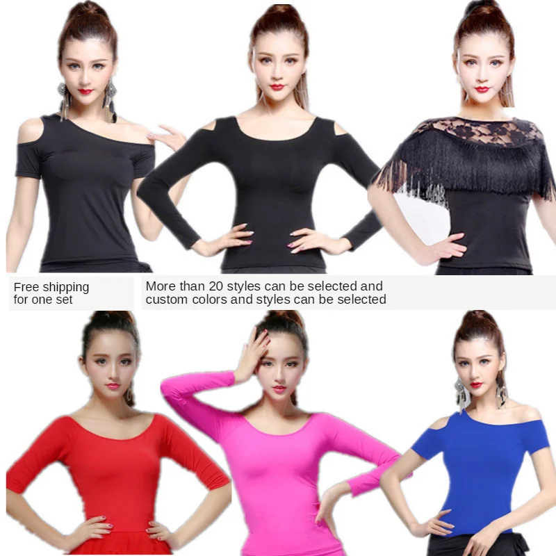 

New Style Female Latin Dance Growth Short Sleeve Square Dancing Dress Tassels Tops Modern Children Exercise Clothing