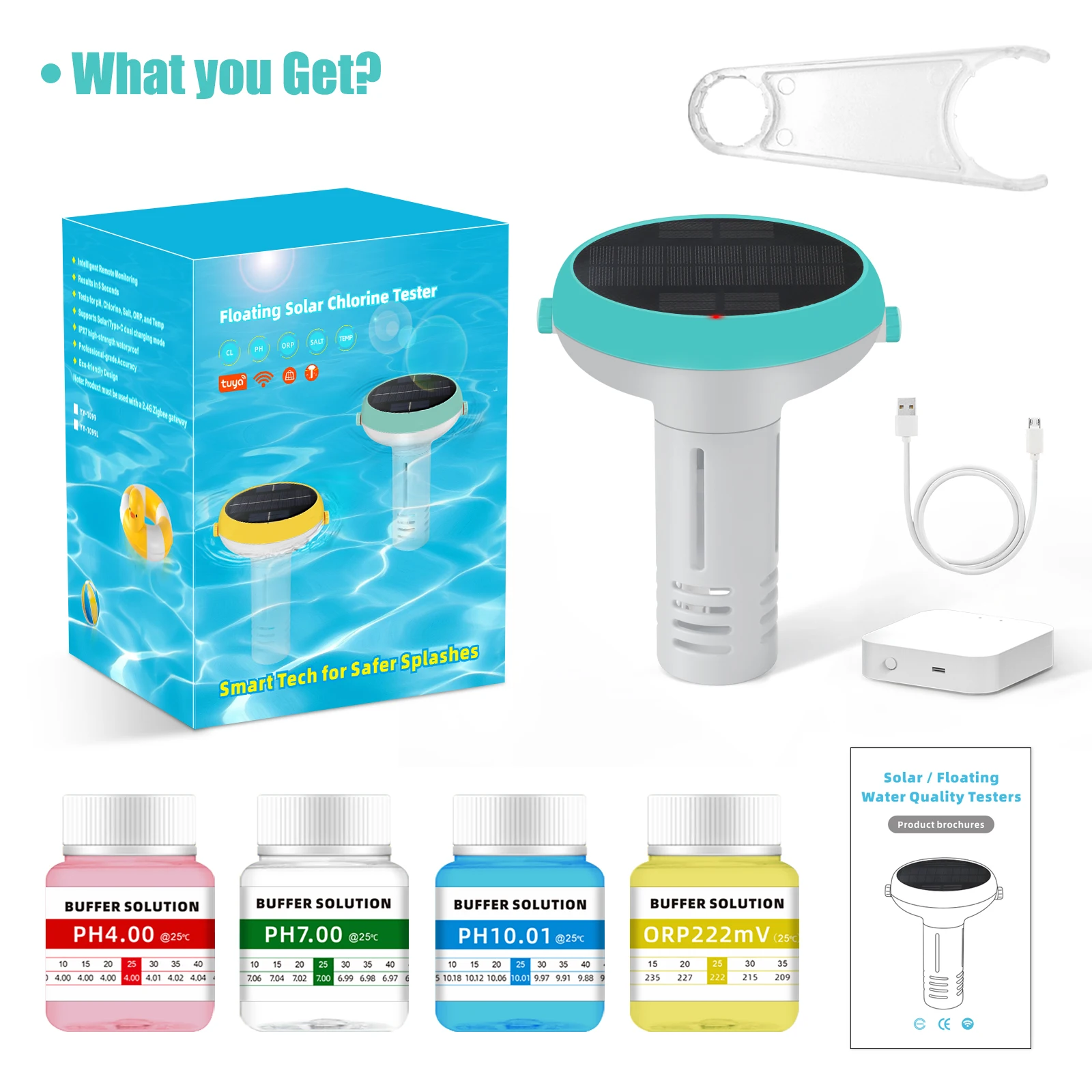 Smart Pool Monitor With Solar Charging WiFi&Zigbee App Control PH TDS EC ORP Salt Temperature Monitoring For Swimming Pool